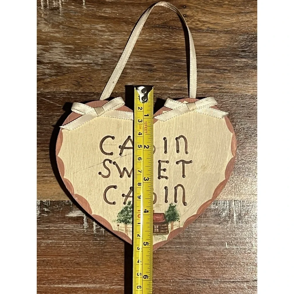 Rustic 80s Vintage Wooden Sign CABIN SWEET CABIN Cottagecore Bows Cute Handmade